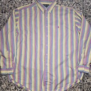 Ralph Lauren Blake Stripe Button Up Shirt 100% Cotton Pink Yellow Blue Mens XL
